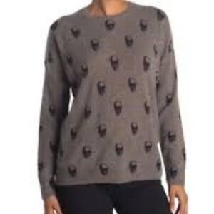 360 Skull Cashmere Cara Jack Brown Skull Print Cashmere Sweater Size S